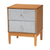 Baxton Studio Taylin Mid-Century Grey Corduroy and Oak Brown Wood 2-Drawer Nightstand